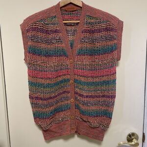 MISSONI Womens Button Up Cardigan Sweater Vest Multicolor Wool Made in ITALY